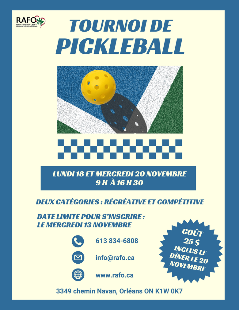 ​Tournoi de pickleball - les 18 et 20 novembre